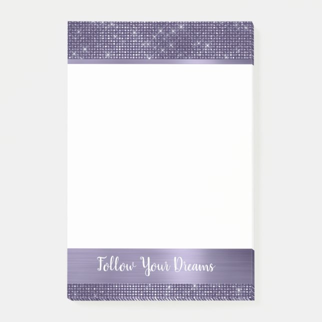 Lila Funkeln Personalisierter Spruch   Post-it Klebezettel (Vorderseite)