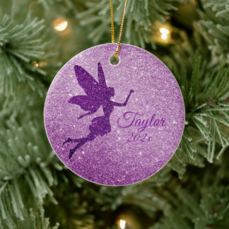 Lila Funkelnd Märchen Personalisiertes Geschenk Keramik Ornament