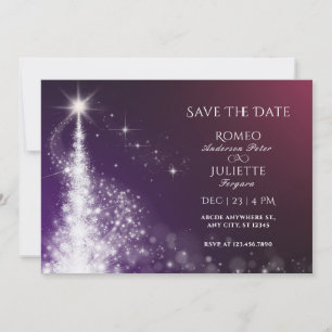 Lila funkelnde elegante Weihnachtsbaum-Hochzeit Save The Date