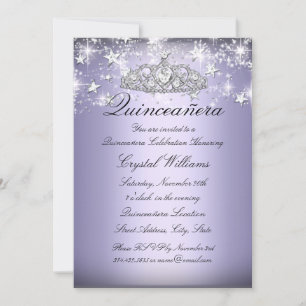 Lila funkelnde Tiara und Sterne Quinceanera Einlad Einladung