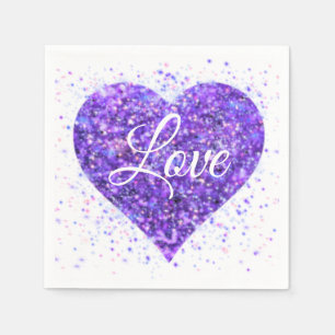 Lila funkelndes Herz, Liebe Glitzer Valentine Serviette