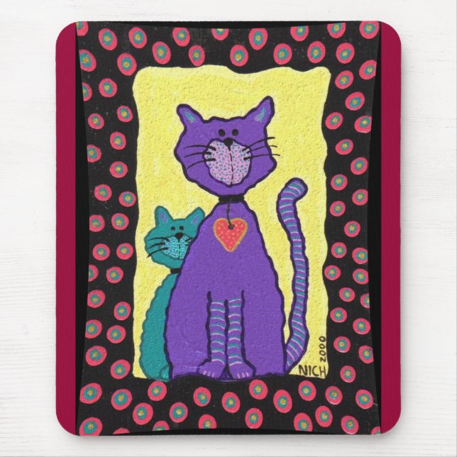 Lila Funky Katze u. Kitty - mousepad (Vorne)