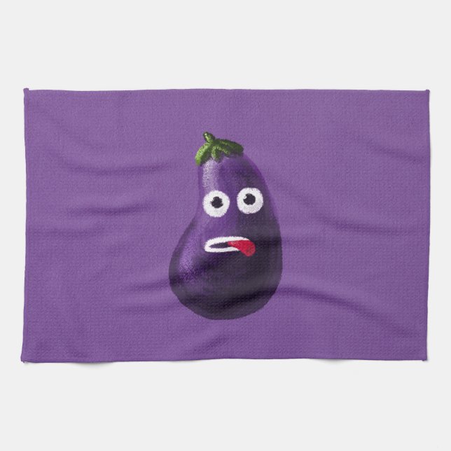 Lila Funny Cartoon Eggplant Handtuch (Horizontal)