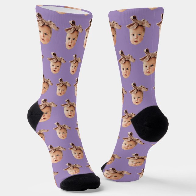 Lila Funny Custom Daughter Foto Crew Socken (Gewinkelt)