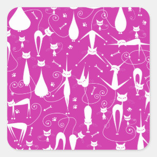 Lila Funny Kitty Cat Fitness Quadratischer Aufkleber