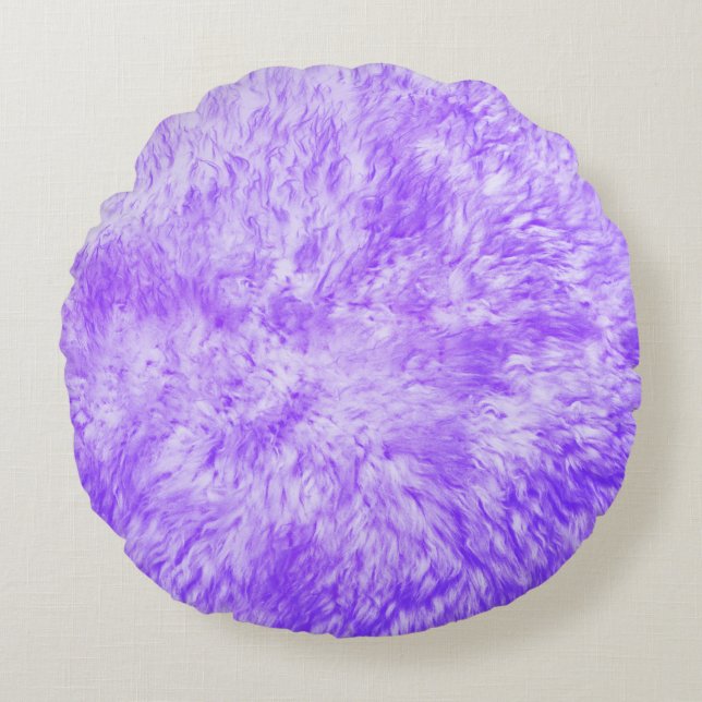 Lila Fur Frenzy Rundes Kissen (Vorderseite)