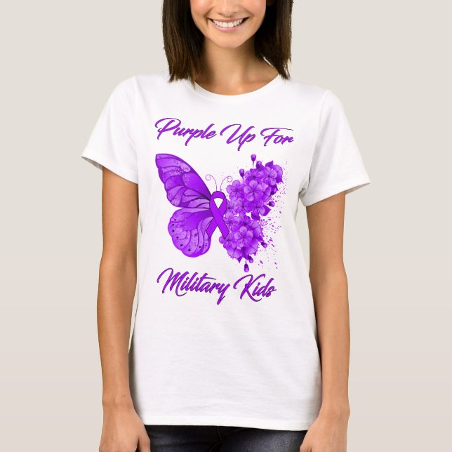 Lila für militärische Kinder Monat des Militärs T-Shirt (Vorderseite)