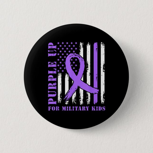 Lila für Militärkinder unter US-Flagge Button (Vorderseite)