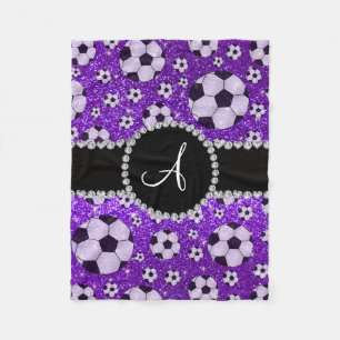 Lila Fußbalbälle des Monogramm-Glitterindigos Fleecedecke