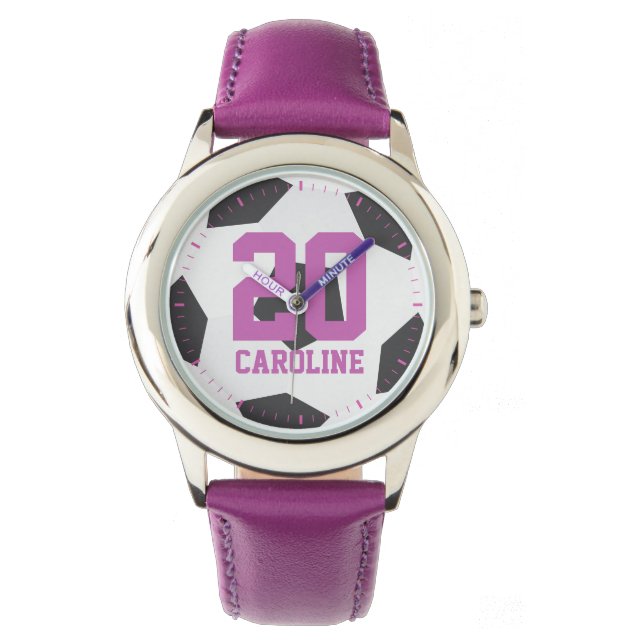 Lila Fußballermädchen Armbanduhr (Vorderseite)
