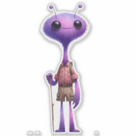 Lila Fuzzy Alien Hiker Sticker