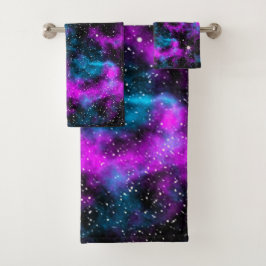 Lila Galaxie Badhandtuch Set