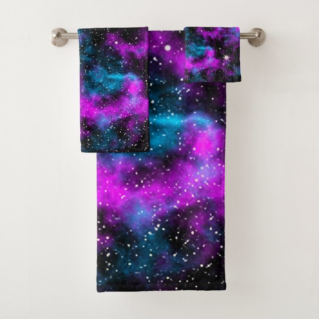 Lila Galaxie Badhandtuch Set (Insitu)