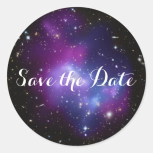 Lila Galaxie-Cluster Save the Date Runder Aufkleber