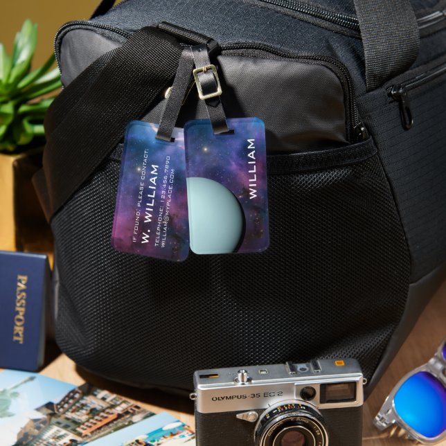 Lila Galaxie des Planeten Uranus Sonnensystem Gepäckanhänger (Vorderseite & Rückseite)