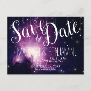 Lila Galaxie - Himmelsstrahlen Save the Date Postkarte
