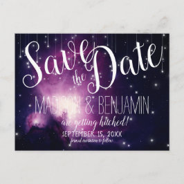 Lila Galaxie - Himmelsstrahlen Save the Date Postkarte