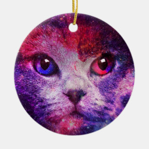 Lila Galaxie Katze  Keramik Ornament
