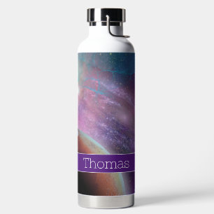 Lila Galaxie mit Planeten Trinkflasche