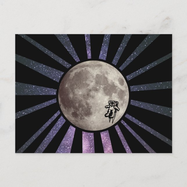 Lila Galaxie & Mond mit Astronautenraumpostkarte Postkarte (Vorderseite)