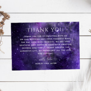 Lila Galaxie Weltraumhochzeit Himmlische Nacht Dankeskarte