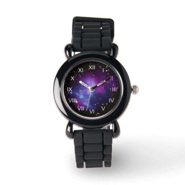 Lila Galaxiecluster Armbanduhr (Vorderseite)