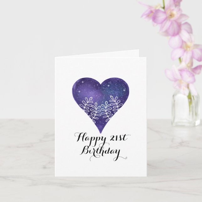 Lila Galaxieherz 21. Geburtstag Karte (Orchidee)