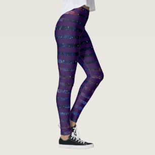Lila Galaxien und Streifen Leggings