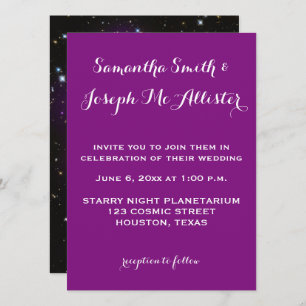 Lila Galaxy Cluster Planetarium Hochzeit Einladung