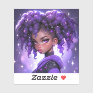 Lila Galaxy Girl mit Curly Hair Aufkleber