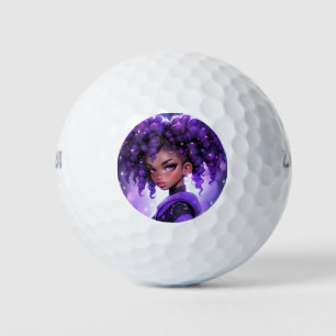Lila Galaxy Girl mit Curly Hair Golfball