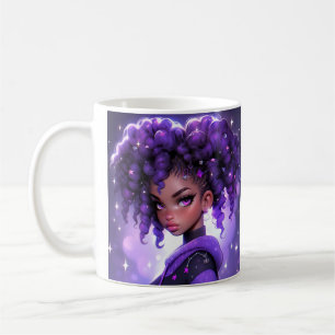 Lila Galaxy Girl mit Curly Hair Kaffeetasse