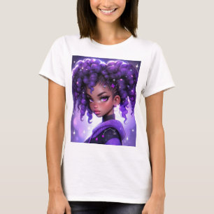 Lila Galaxy Girl mit Curly Hair T-Shirt