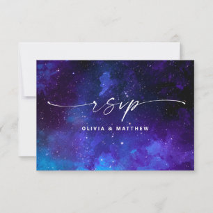 Lila Galaxy-Hochzeit Sternennacht Himmelszelt RSVP Karte