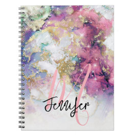 Lila Galaxy Space Monogram Custom Notizblock