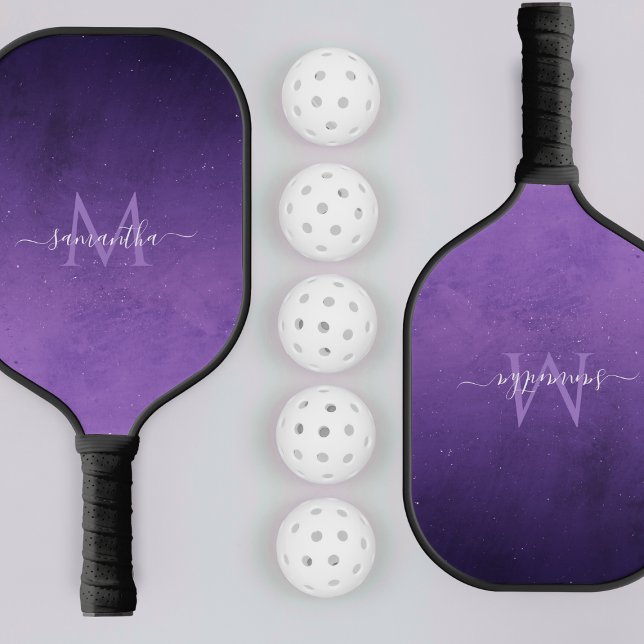 Lila Galaxy Universe Custom Monogram & Name Pickleball Schläger (Von Creator hochgeladen)