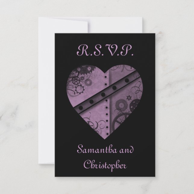 Lila Gänge Herz UAWG Hochzeit elegant RSVP Karte (Vorderseite)