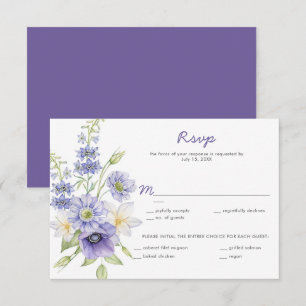 Lila Gänseblümchen, Anemonen, Rosen sagen Bescheid RSVP Karte