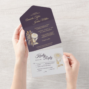 Lila Gänseblümchen Antike Hochzeit Alles in einer All In One Einladung