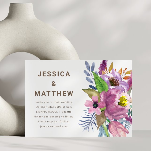 Lila Garden Floral Minimalistisch Einfache Hochzei Einladung (Von Creator hochgeladen)