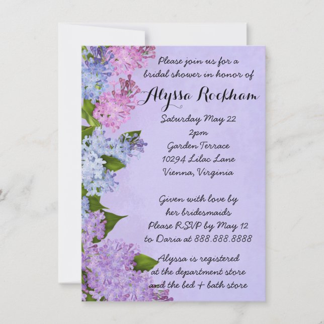 Lila Garden Lilac Blume Brautparty Einladung (Vorderseite)