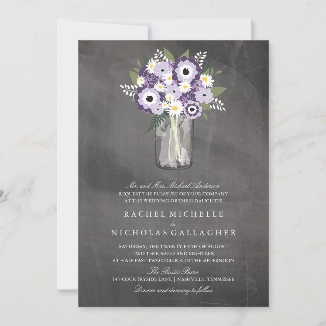 Lila Garden Mason Jar Chalkboard | Hochzeit Einladung (Vorderseite)