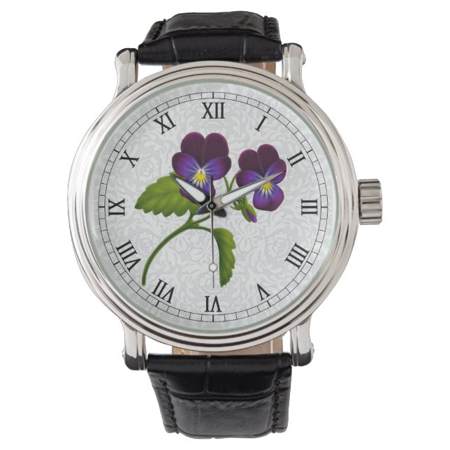 Lila Garden Pansy Blume beobachten Armbanduhr (Vorderseite)