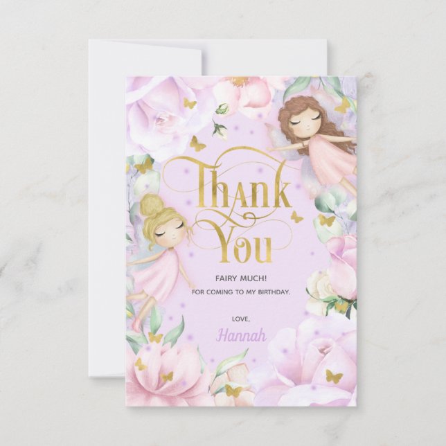 lila Garten Fee Rosa Blume Geburtstag Dankeskarte (Vorderseite)