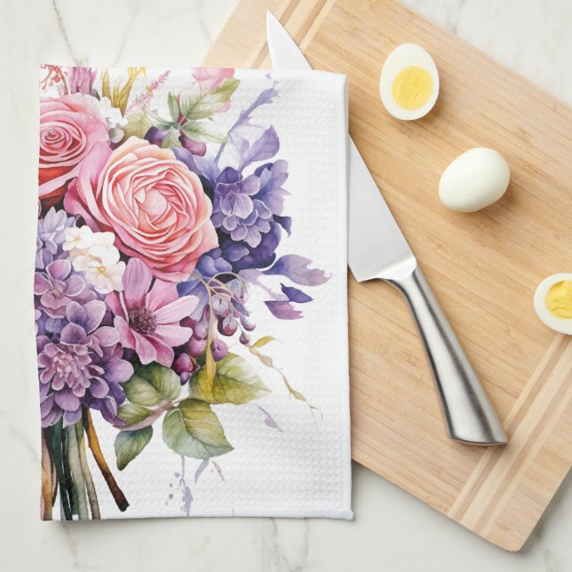 Lila Gartenanlage Blume Bouquet Gedeckter Wasserpa Geschirrtuch (Viertel Falte)
