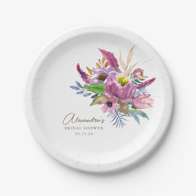 Lila Gartenflorale Minimalistische Dusche Pappteller (Vorderseite)