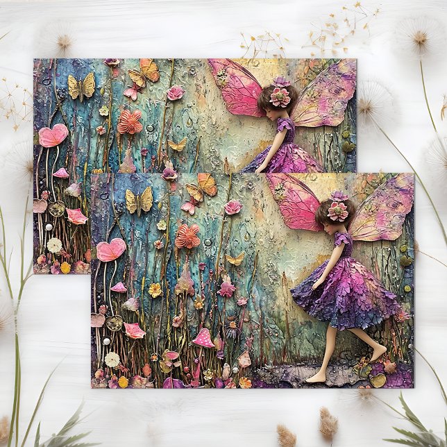 LILA GARTENFLORALLDEKOUPAGE SEIDENPAPIER (PURPLE GARDEN FLORAL FAIRY DECOUPAGE TISSUE PAPER)