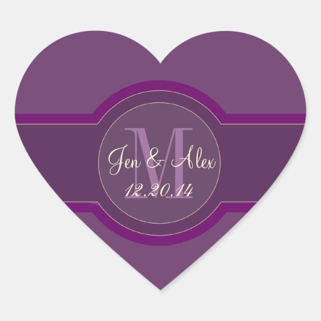 Lila Gastgeschenk Hochzeit Sticker Herz geformt (Vorderseite)