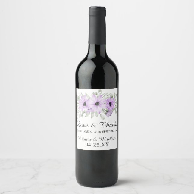 Lila Gastgeschenke Hochzeiten Weinkarte Weinetikett (Vorderseite)