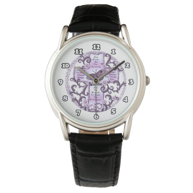 Lila Gebetskreuz Armbanduhr (Vorderseite)